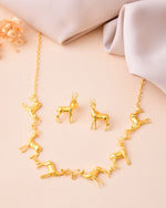 Thumbnail for Jewels Nest Gold-Tone Deer Motif Necklace & Stud Earrings Jewellery Set For Women - Distacart