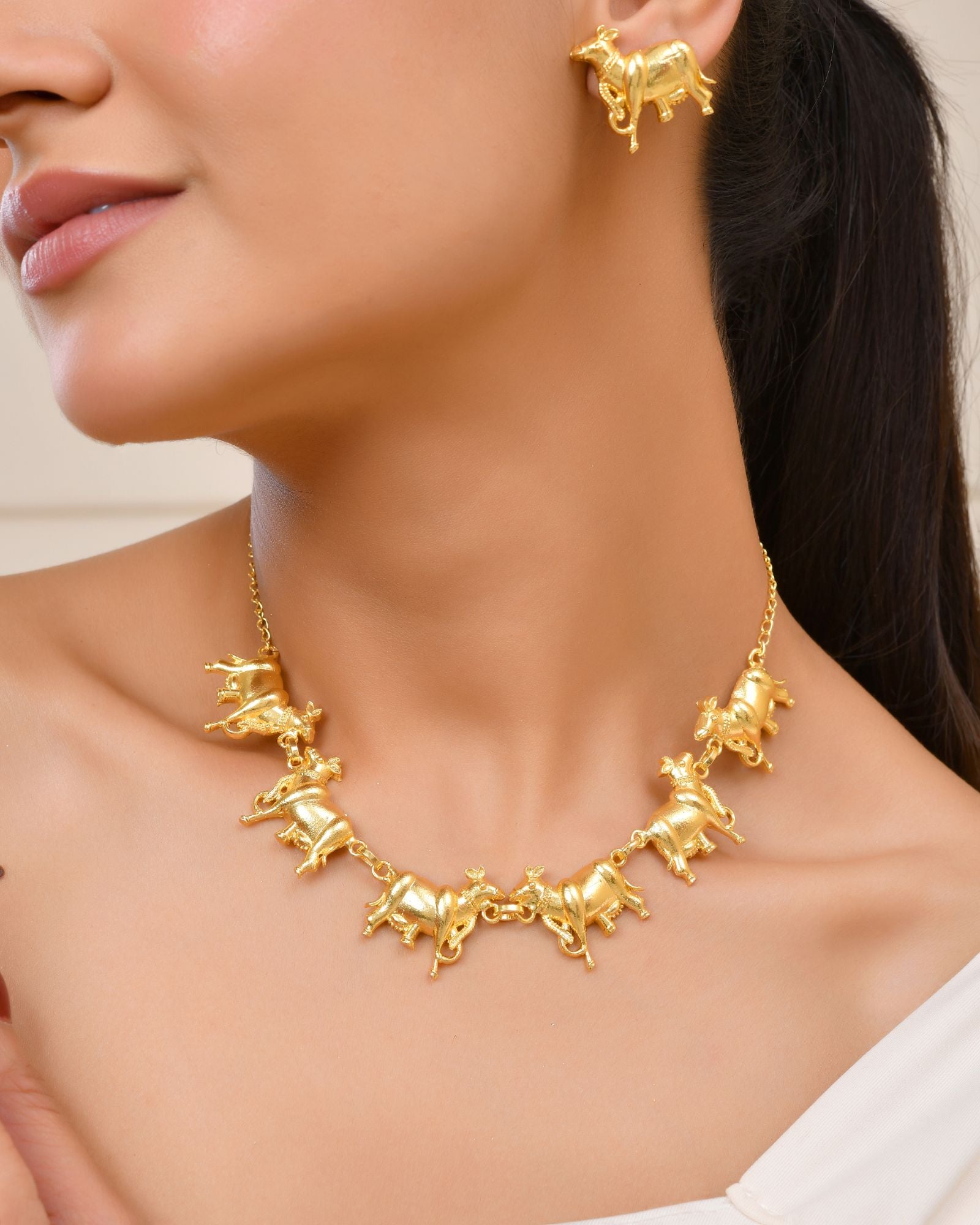 Jewels Nest Gold-Tone Elephant Motif Necklace & Stud Earrings Set For Women | Animal Theme Statement Jewellery - Distacart