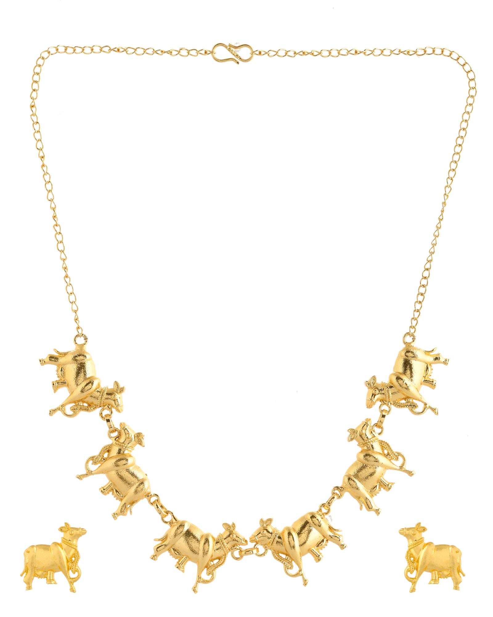 Jewels Nest Gold-Tone Elephant Motif Necklace & Stud Earrings Set For Women | Animal Theme Statement Jewellery - Distacart