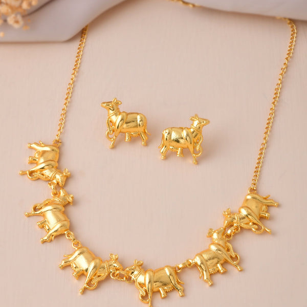 Jewels Nest Gold-Tone Elephant Motif Necklace & Stud Earrings Set For Women | Animal Theme Statement Jewellery - Distacart