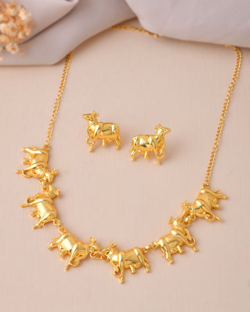 Jewels Nest Gold-Tone Elephant Motif Necklace & Stud Earrings Set For Women | Animal Theme Statement Jewellery - Distacart