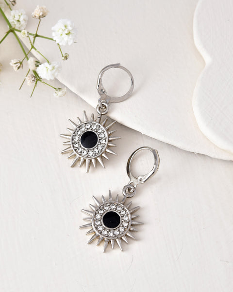 Jewels Nest Stainless Steel Evil Eye Sunburst Dangle Earrings with Crystal Embellishments
