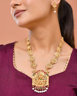 Thumbnail for Jewels Nest Gold-Tone Lakshmi Temple Long Necklace Set With Earrings - Distacart