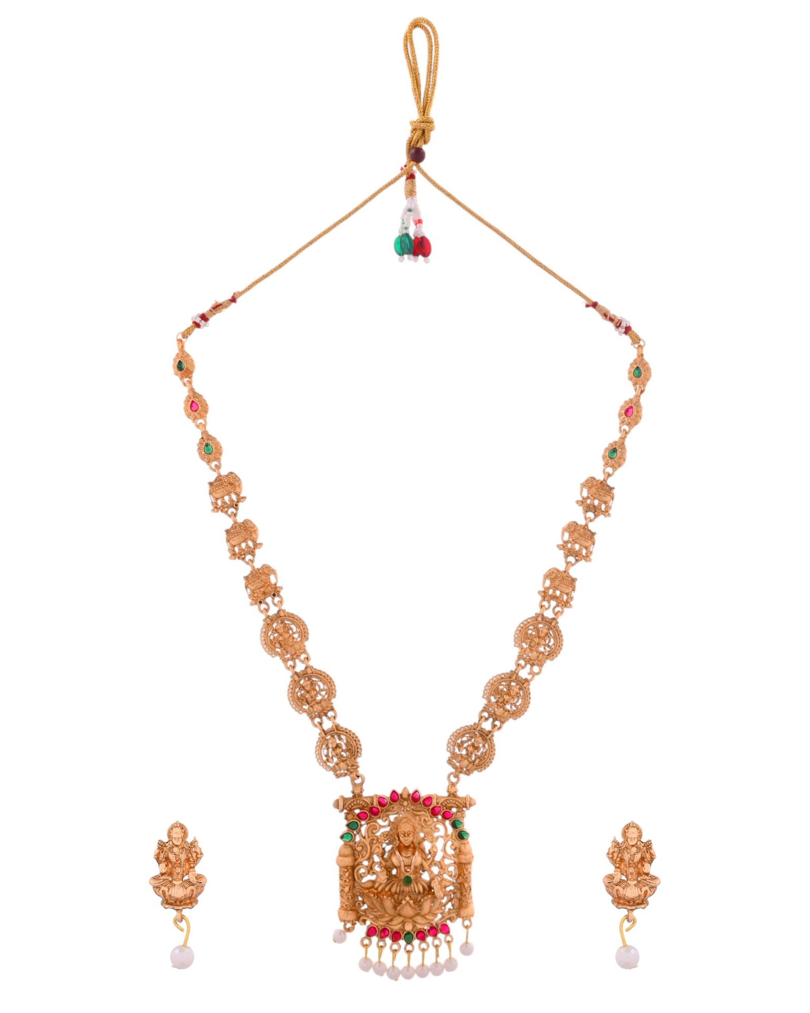 Jewels Nest Gold-Tone Lakshmi Temple Long Necklace Set With Earrings - Distacart