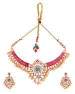 Thumbnail for Jewels Nest Gold-Tone Kundan Choker Necklace Set With Red Stones & Pearl Drops - Distacart