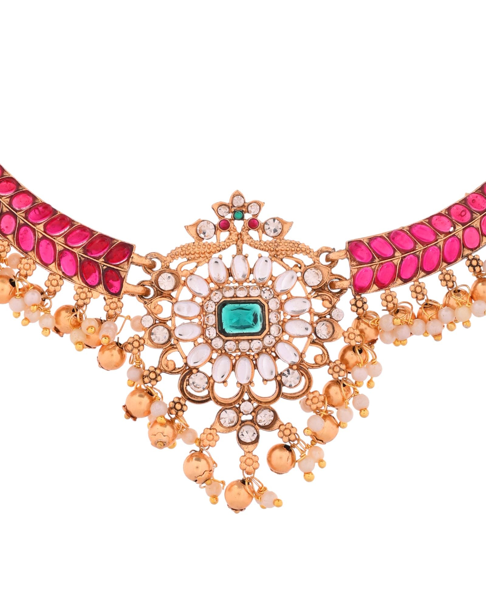 Jewels Nest Gold-Tone Kundan Choker Necklace Set With Red Stones & Pearl Drops - Distacart