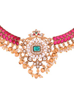 Thumbnail for Jewels Nest Gold-Tone Kundan Choker Necklace Set With Red Stones & Pearl Drops - Distacart
