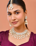 Thumbnail for Jewels Nest Gold-Tone Kundan Choker Necklace Set With Pearl Drops & Maang Tikka - Distacart