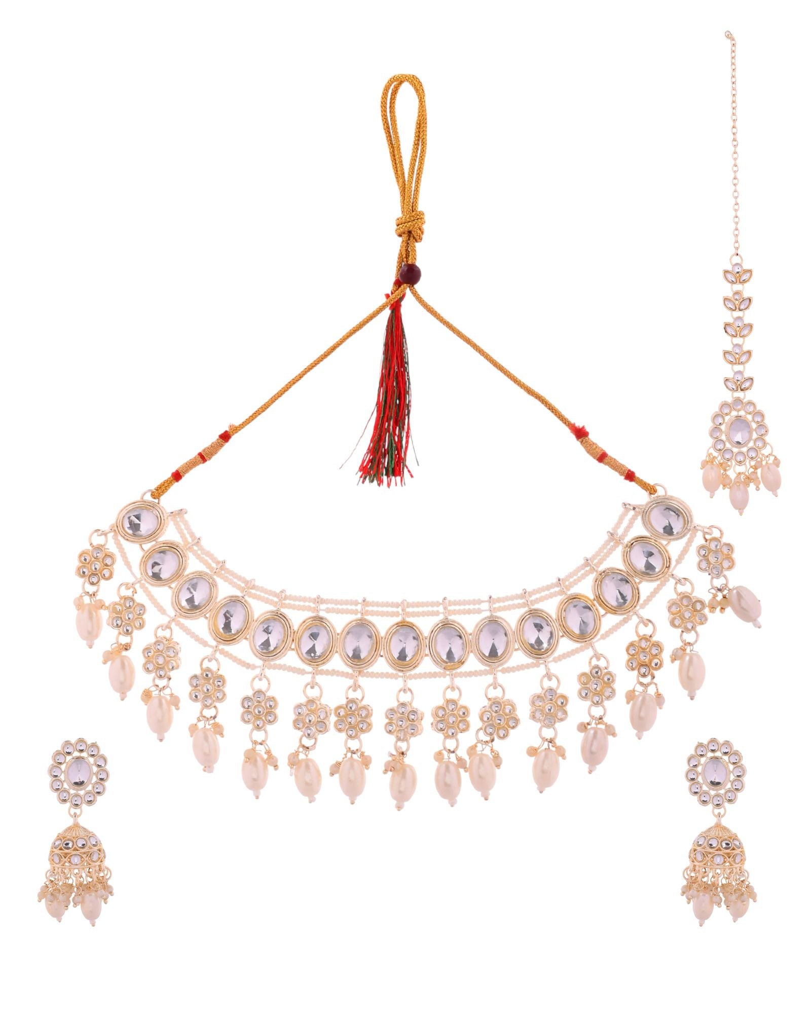 Jewels Nest Gold-Tone Kundan Choker Necklace Set With Pearl Drops & Maang Tikka - Distacart