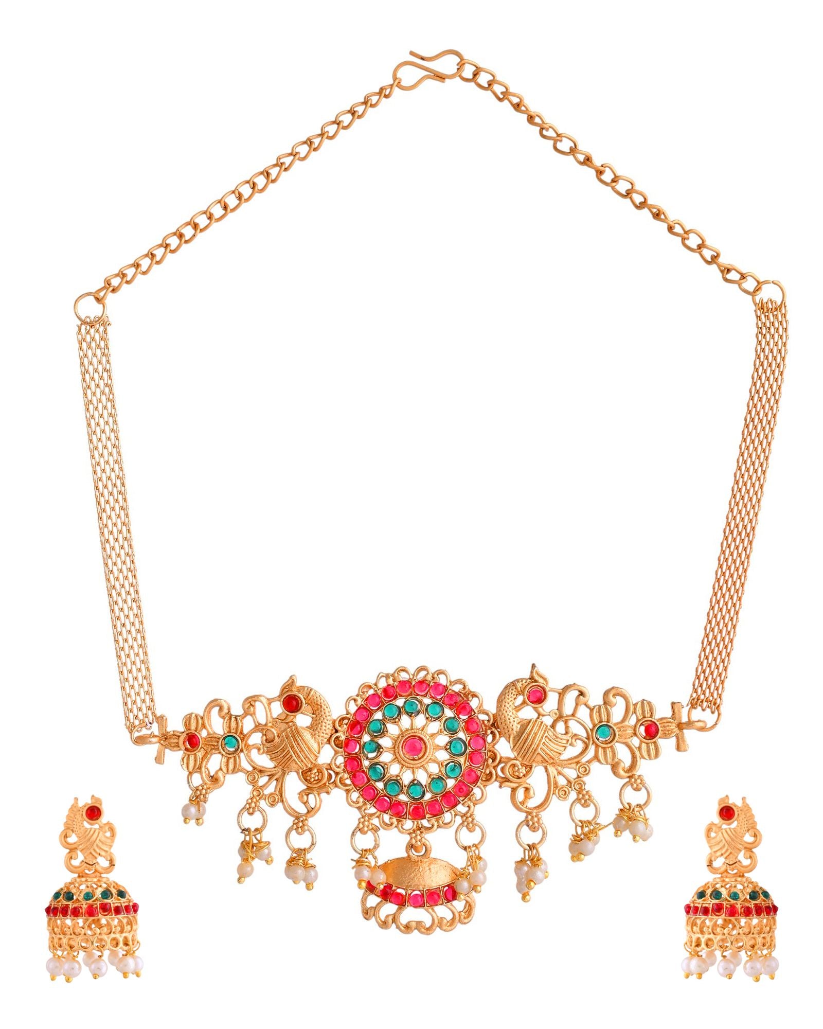 Jewels Nest Gold-Tone Kundan Peacock Pendant Necklace With Jhumka Earrings - Distacart