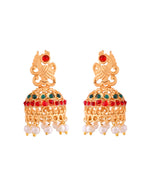 Thumbnail for Jewels Nest Gold-Tone Kundan Peacock Pendant Necklace With Jhumka Earrings - Distacart