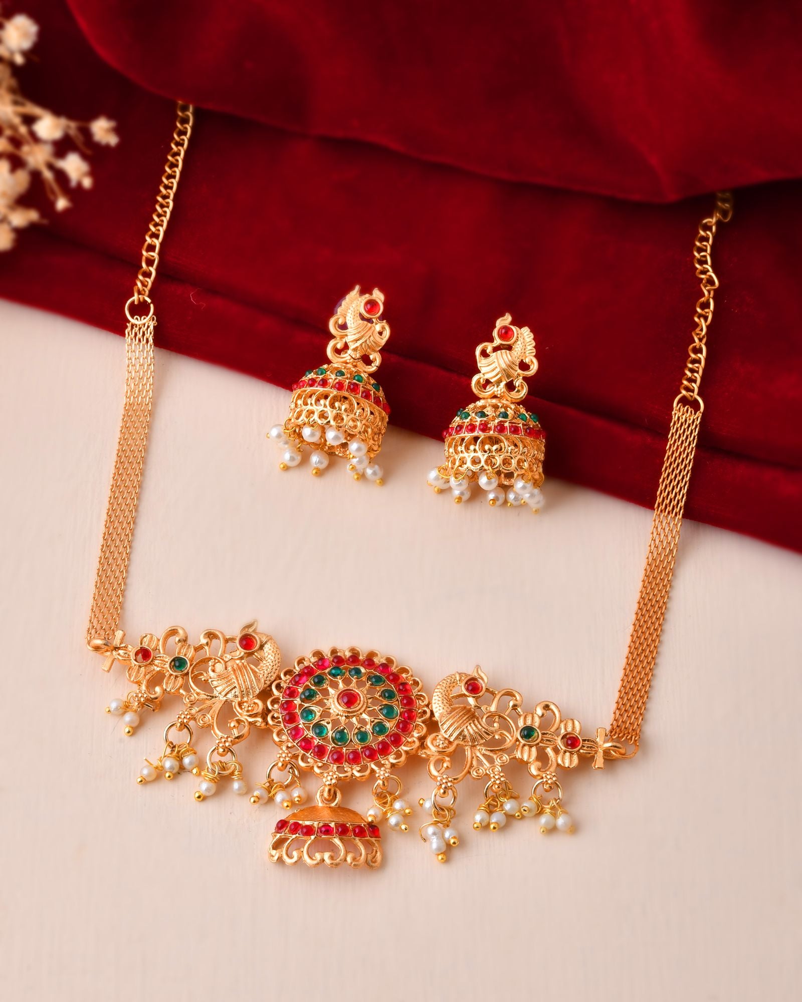 Jewels Nest Gold-Tone Kundan Peacock Pendant Necklace With Jhumka Earrings - Distacart