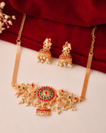 Thumbnail for Jewels Nest Gold-Tone Kundan Peacock Pendant Necklace With Jhumka Earrings - Distacart