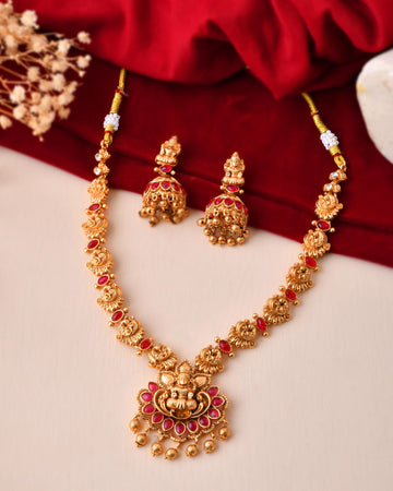 Jewels Nest Gold-Tone Temple Lakshmi Pendant Necklace With Jhumka Earrings - Distacart