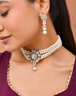 Thumbnail for Jewels Nest Gold-Tone Pearl Choker Necklace With Stone Pendant And Earrings - Distacart