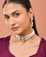 Thumbnail for Jewels Nest Gold-Tone Pearl Choker Necklace With Stone Pendant And Earrings - Distacart