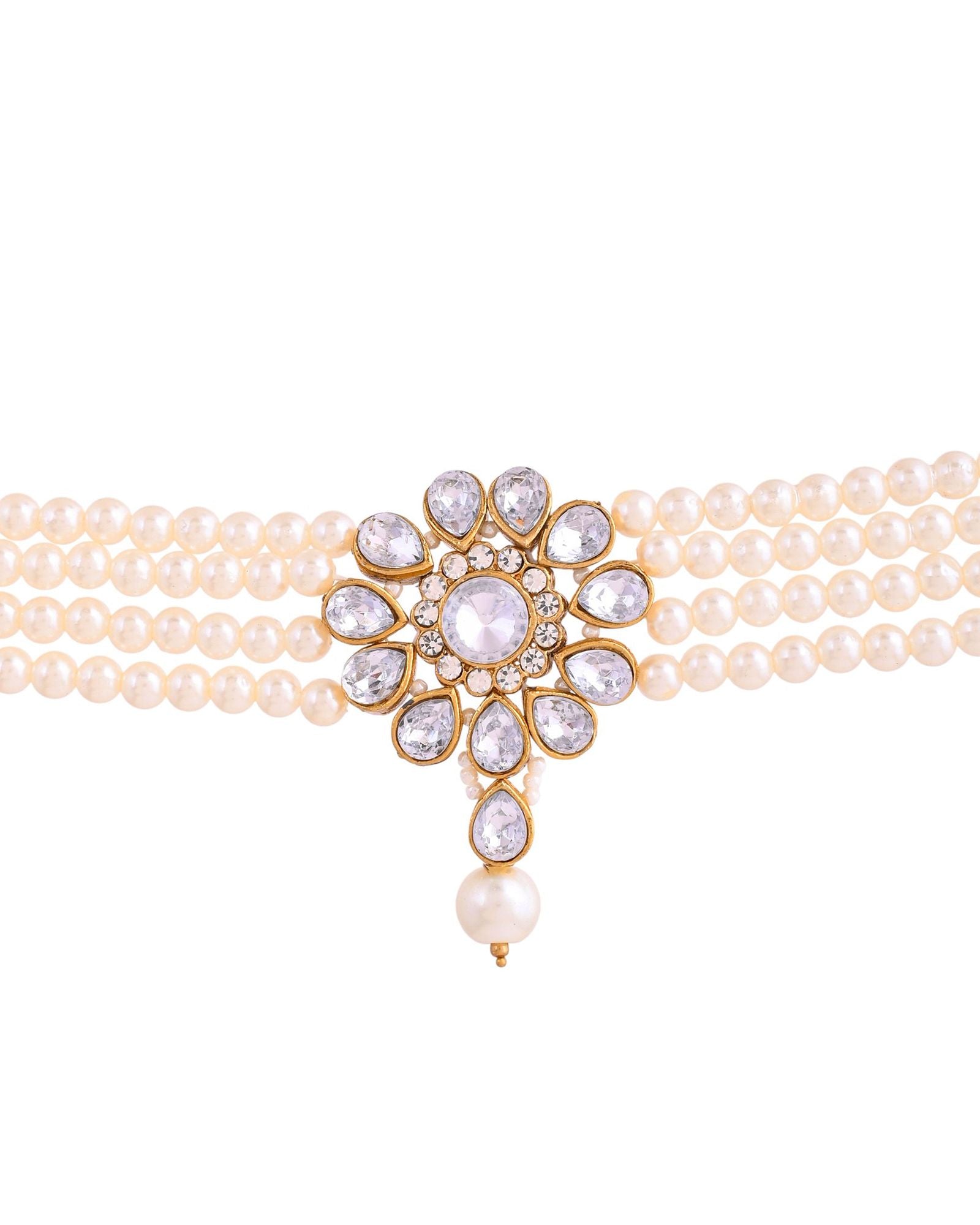 Jewels Nest Gold-Tone Pearl Choker Necklace With Stone Pendant And Earrings - Distacart