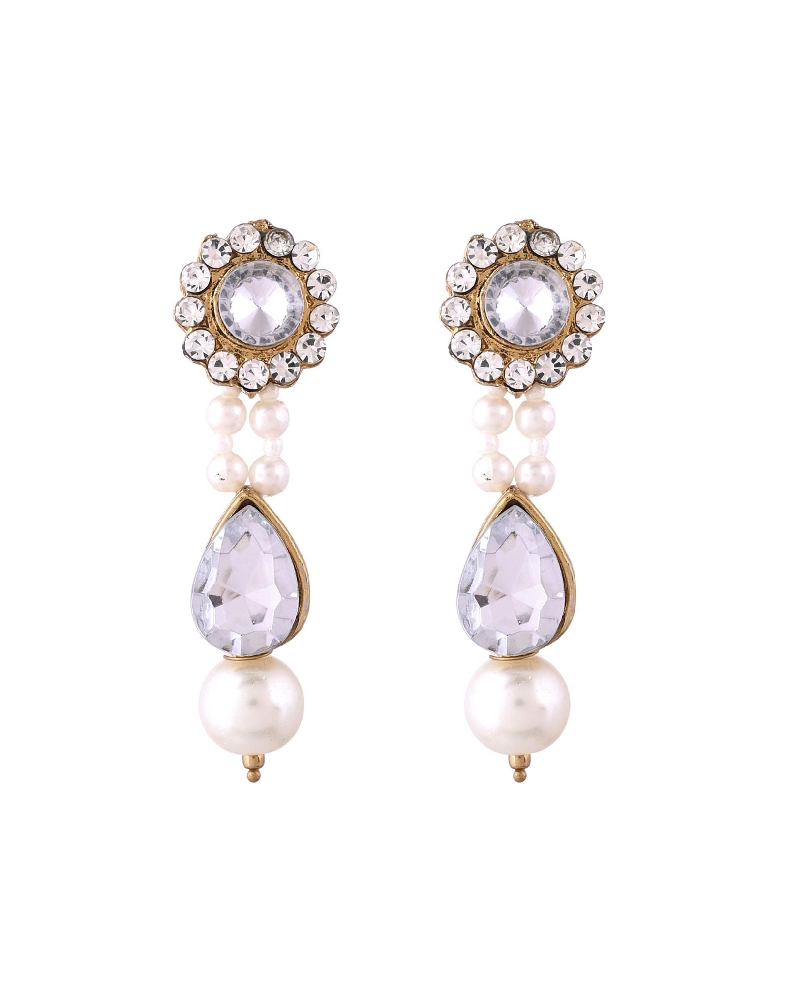 Jewels Nest Gold-Tone Pearl Choker Necklace With Stone Pendant And Earrings - Distacart