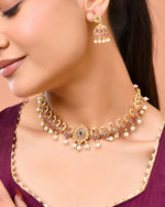 Thumbnail for Jewels Nest Gold-Tone Peacock Motif Choker Necklace With Pearl Drops And Jhumka Earrings - Distacart