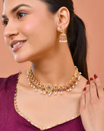 Thumbnail for Jewels Nest Gold-Tone Peacock Motif Choker Necklace With Pearl Drops And Jhumka Earrings - Distacart