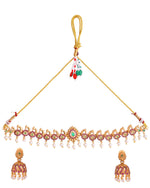 Thumbnail for Jewels Nest Gold-Tone Peacock Motif Choker Necklace With Pearl Drops And Jhumka Earrings - Distacart
