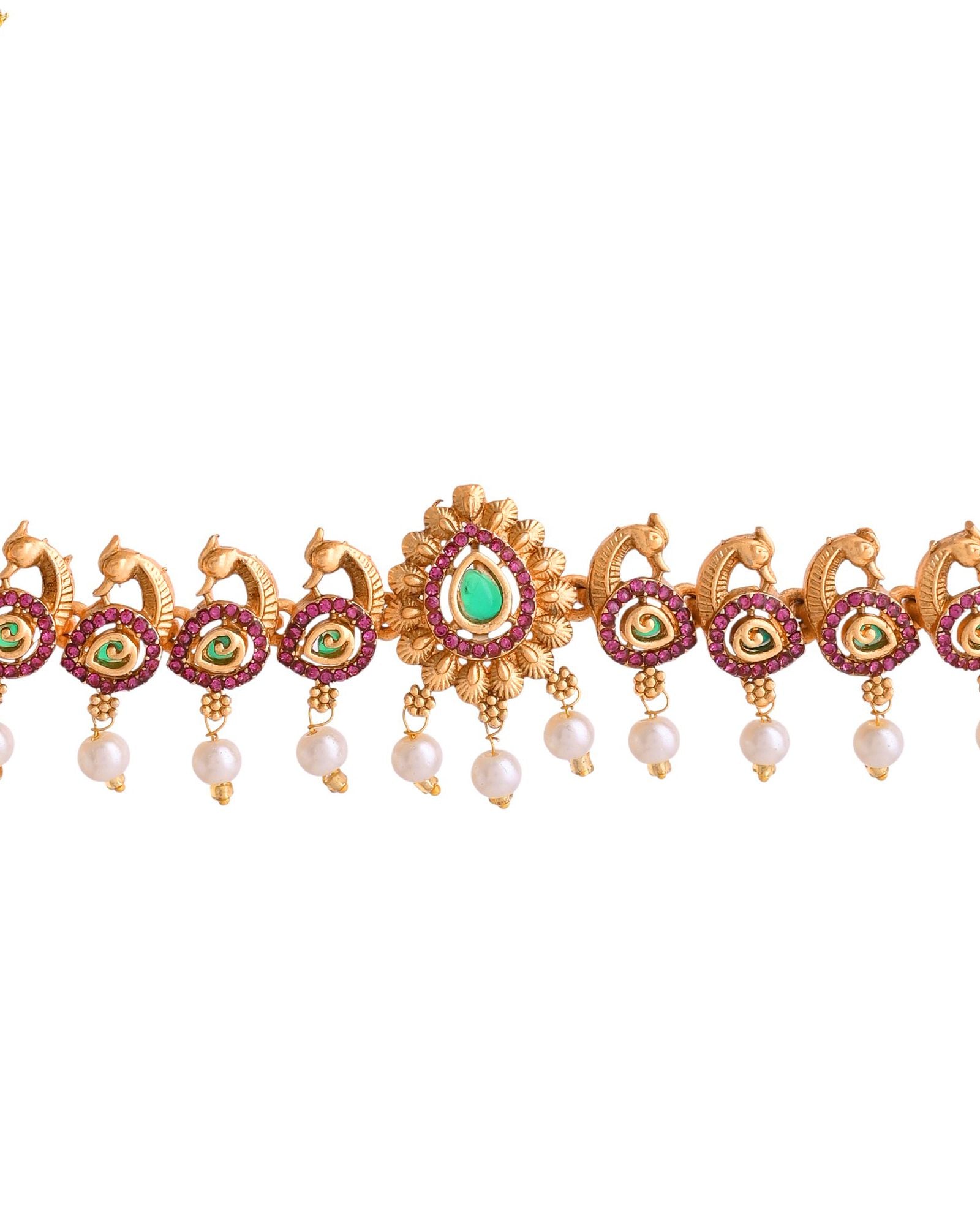 Jewels Nest Gold-Tone Peacock Motif Choker Necklace With Pearl Drops And Jhumka Earrings - Distacart