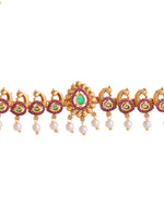 Thumbnail for Jewels Nest Gold-Tone Peacock Motif Choker Necklace With Pearl Drops And Jhumka Earrings - Distacart
