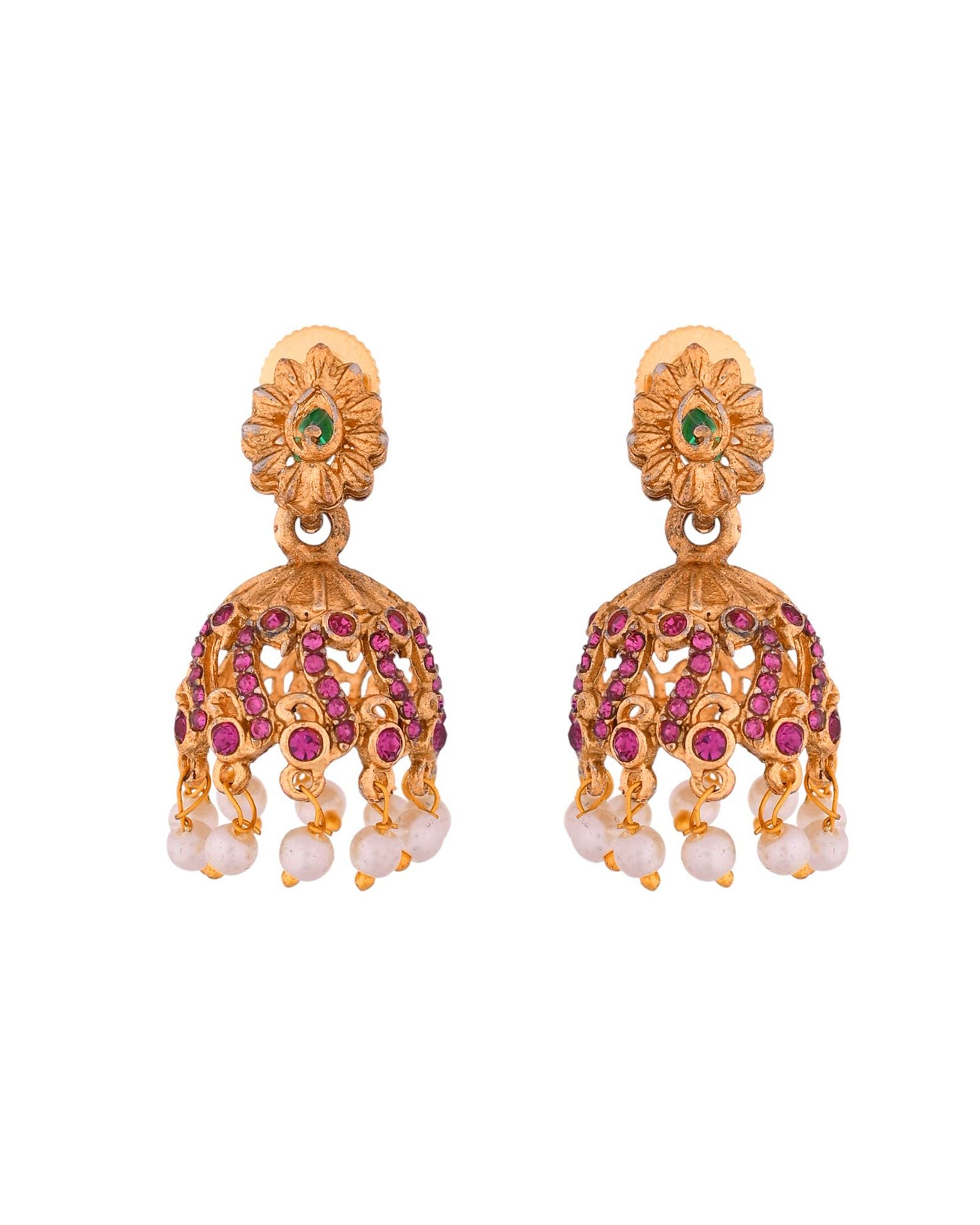 Jewels Nest Gold-Tone Peacock Motif Choker Necklace With Pearl Drops And Jhumka Earrings - Distacart