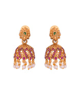 Thumbnail for Jewels Nest Gold-Tone Peacock Motif Choker Necklace With Pearl Drops And Jhumka Earrings - Distacart