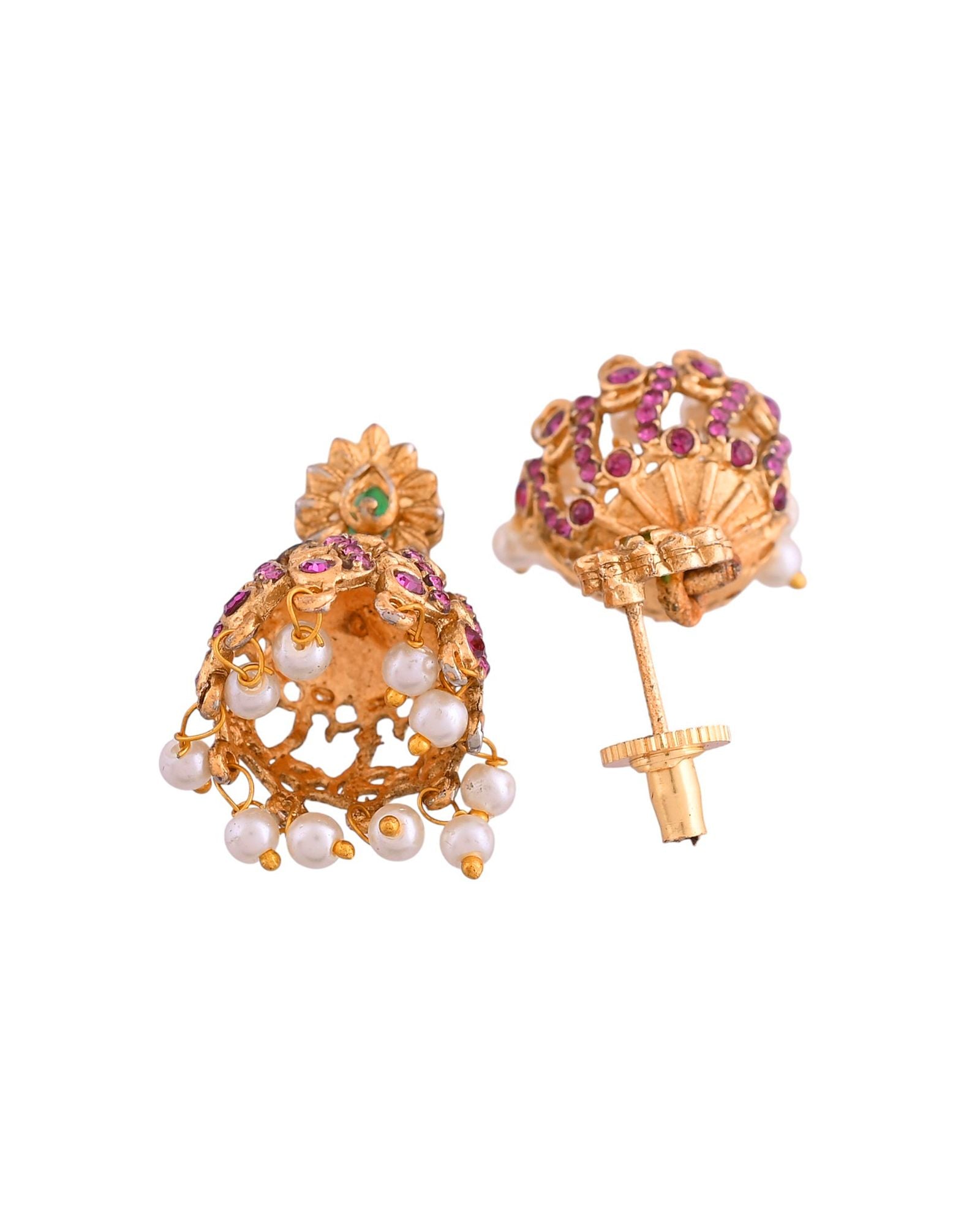 Jewels Nest Gold-Tone Peacock Motif Choker Necklace With Pearl Drops And Jhumka Earrings - Distacart