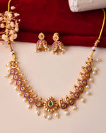Thumbnail for Jewels Nest Gold-Tone Peacock Motif Choker Necklace With Pearl Drops And Jhumka Earrings - Distacart