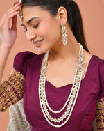 Thumbnail for Jewels Nest Gold-Tone Layered Pearl Long Necklace With Crystal Motifs And Drop Earrings - Distacart
