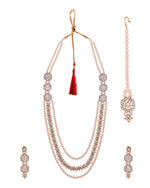 Thumbnail for Jewels Nest Gold-Tone Layered Pearl Long Necklace With Crystal Motifs And Drop Earrings - Distacart