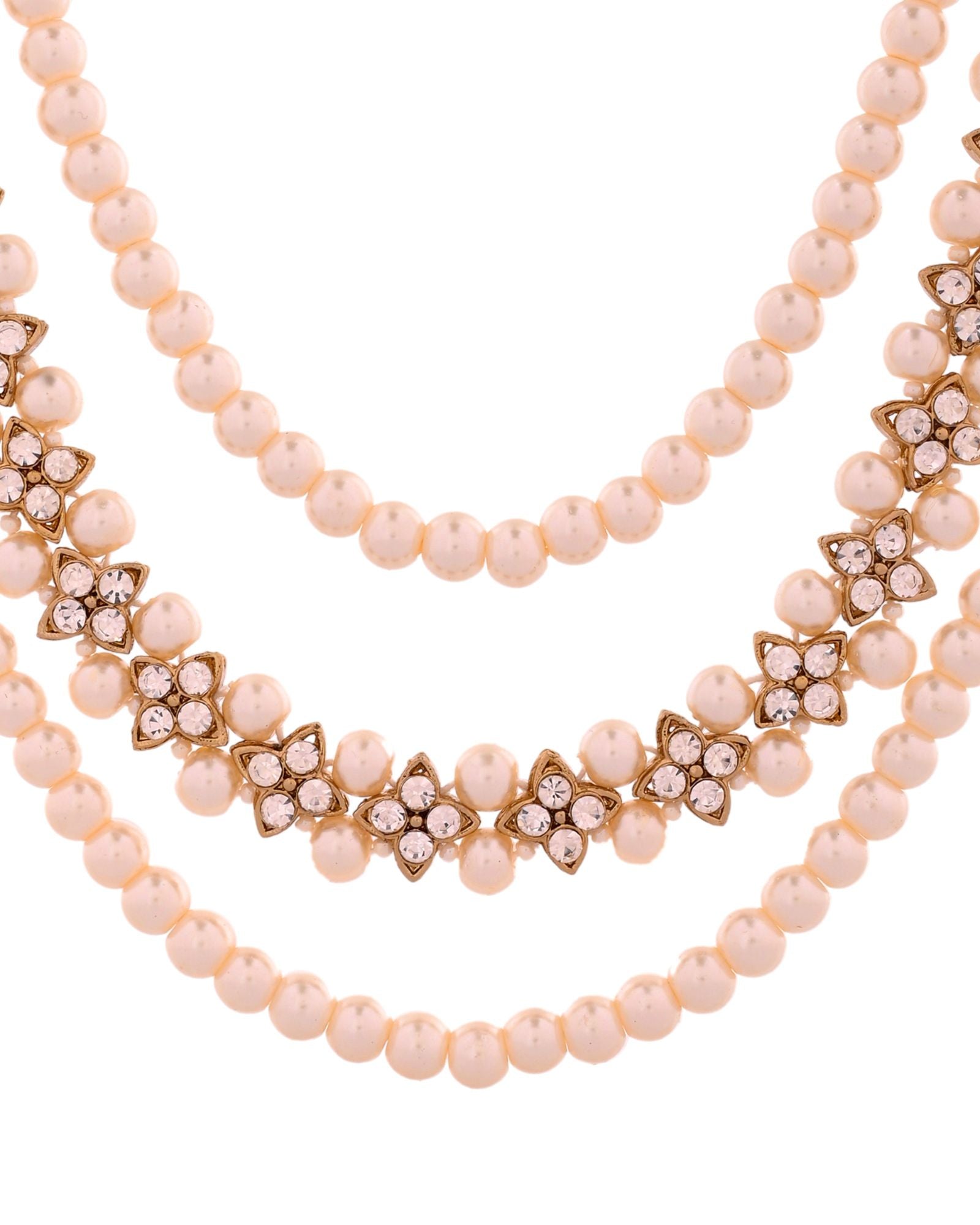 Jewels Nest Gold-Tone Layered Pearl Long Necklace With Crystal Motifs And Drop Earrings - Distacart