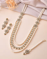 Thumbnail for Jewels Nest Gold-Tone Layered Pearl Long Necklace With Crystal Motifs And Drop Earrings - Distacart