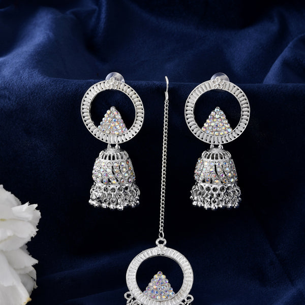 Jewels Nest Silver-Plated Crystal Embellished Jhumka Earrings with Circular Hoops - Distacart