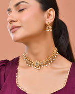 Thumbnail for Jewels Nest Gold-Tone Temple Style Necklace With Red Green Stones And Pearl Drop Jhumka Earrings - Distacart