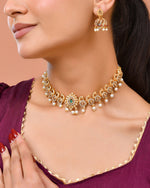 Thumbnail for Jewels Nest Gold-Tone Temple Style Necklace With Red Green Stones And Pearl Drop Jhumka Earrings - Distacart