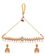 Thumbnail for Jewels Nest Gold-Tone Temple Style Necklace With Red Green Stones And Pearl Drop Jhumka Earrings - Distacart