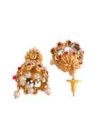 Thumbnail for Jewels Nest Gold-Tone Temple Style Necklace With Red Green Stones And Pearl Drop Jhumka Earrings - Distacart