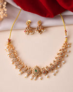 Thumbnail for Jewels Nest Gold-Tone Temple Style Necklace With Red Green Stones And Pearl Drop Jhumka Earrings - Distacart