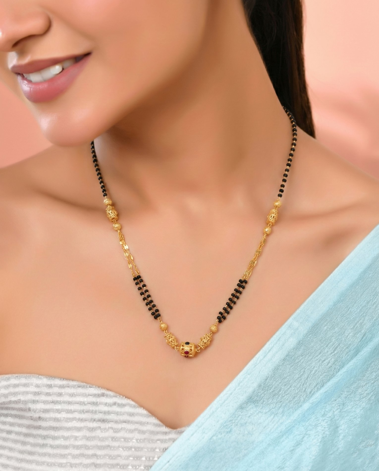 Jewels Nest Gold-Tone Black Beaded Mangalsutra Necklace With Filigree Center Design - Distacart