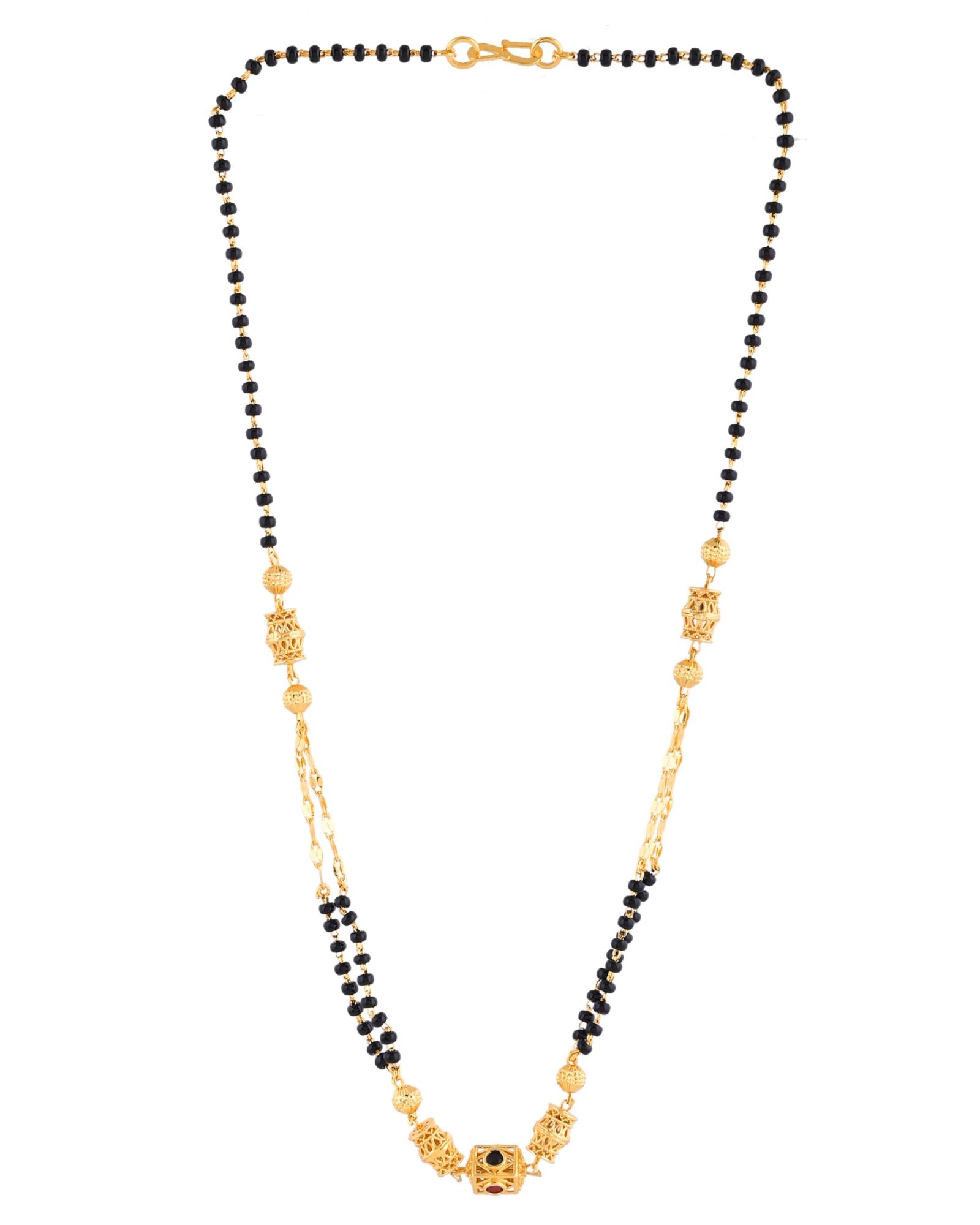 Jewels Nest Gold-Tone Black Beaded Mangalsutra Necklace With Filigree Center Design - Distacart