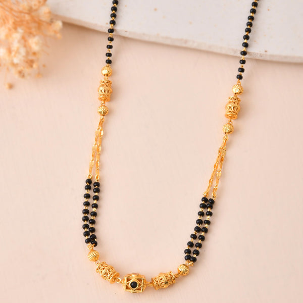 Jewels Nest Gold-Tone Black Beaded Mangalsutra Necklace With Filigree Center Design - Distacart