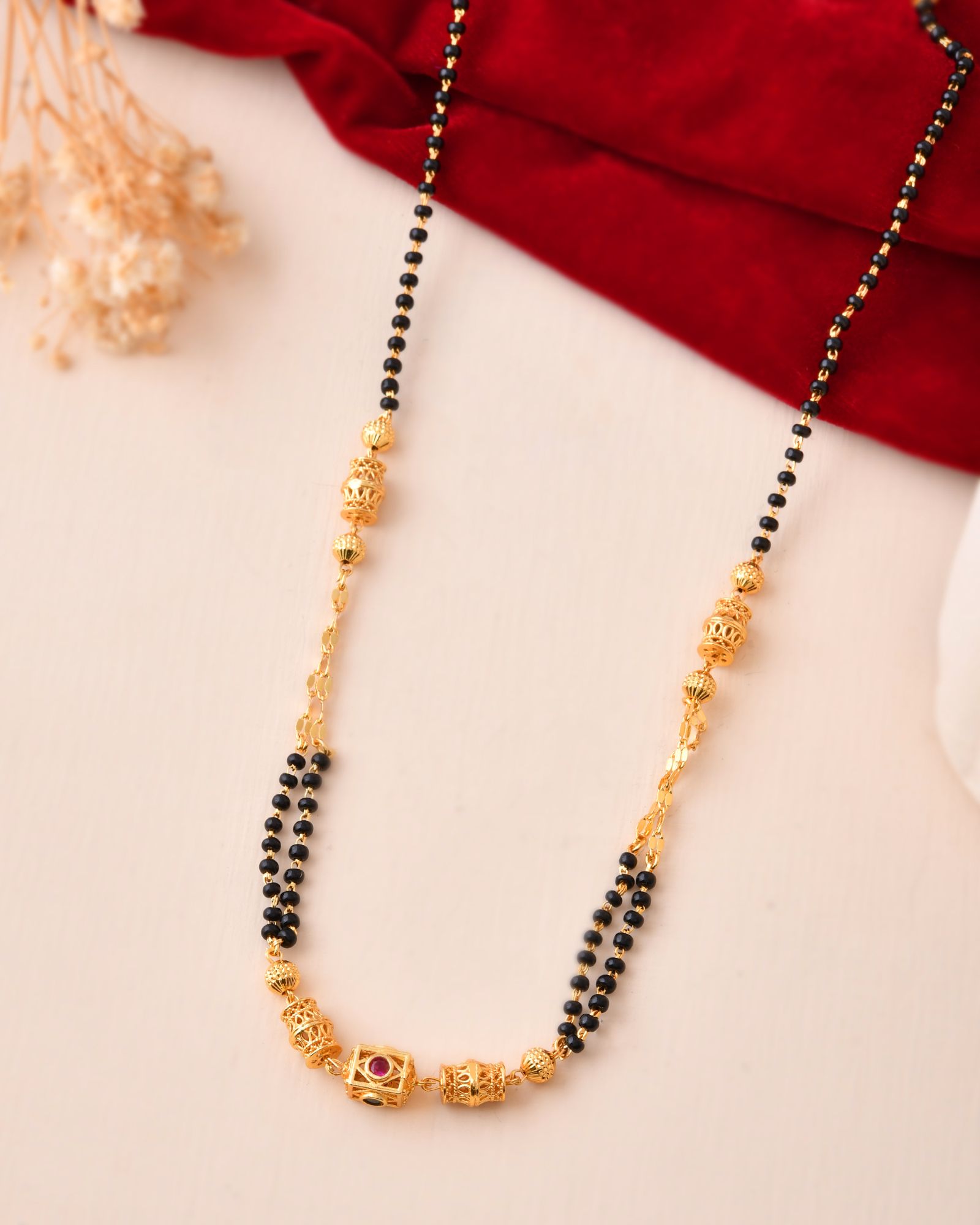 Jewels Nest Gold-Plated Black Beads Mangalsutra With Geometric Filigree Accent - Distacart