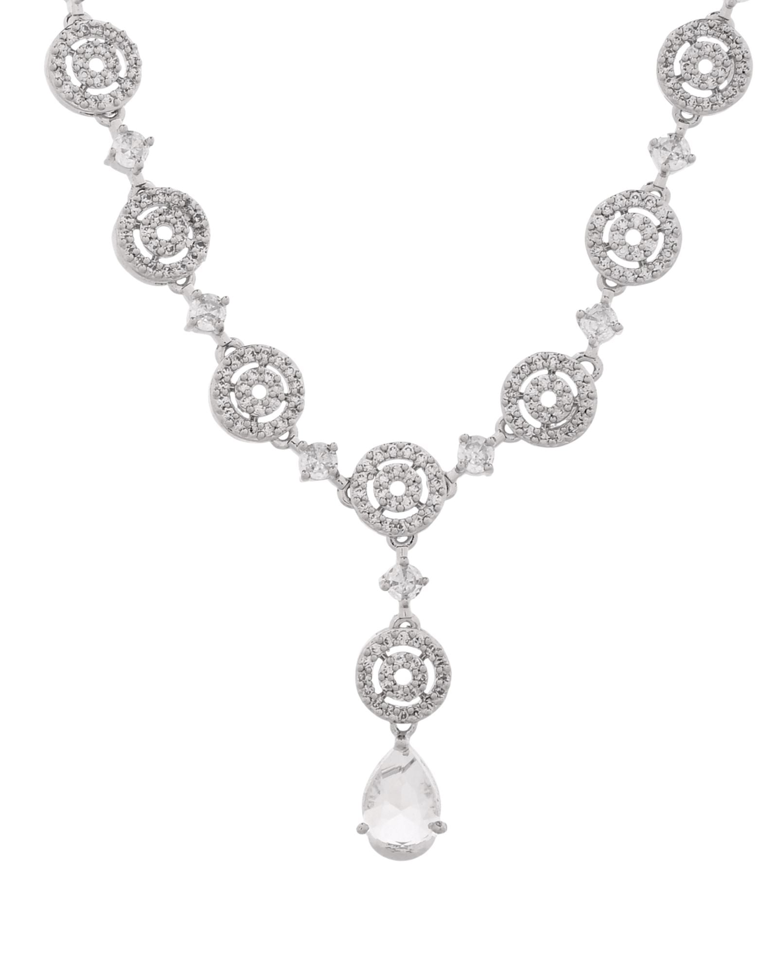 Jewels Nest Silver-Plated And Crystal Drop Necklace Set With Matching Earrings - Distacart
