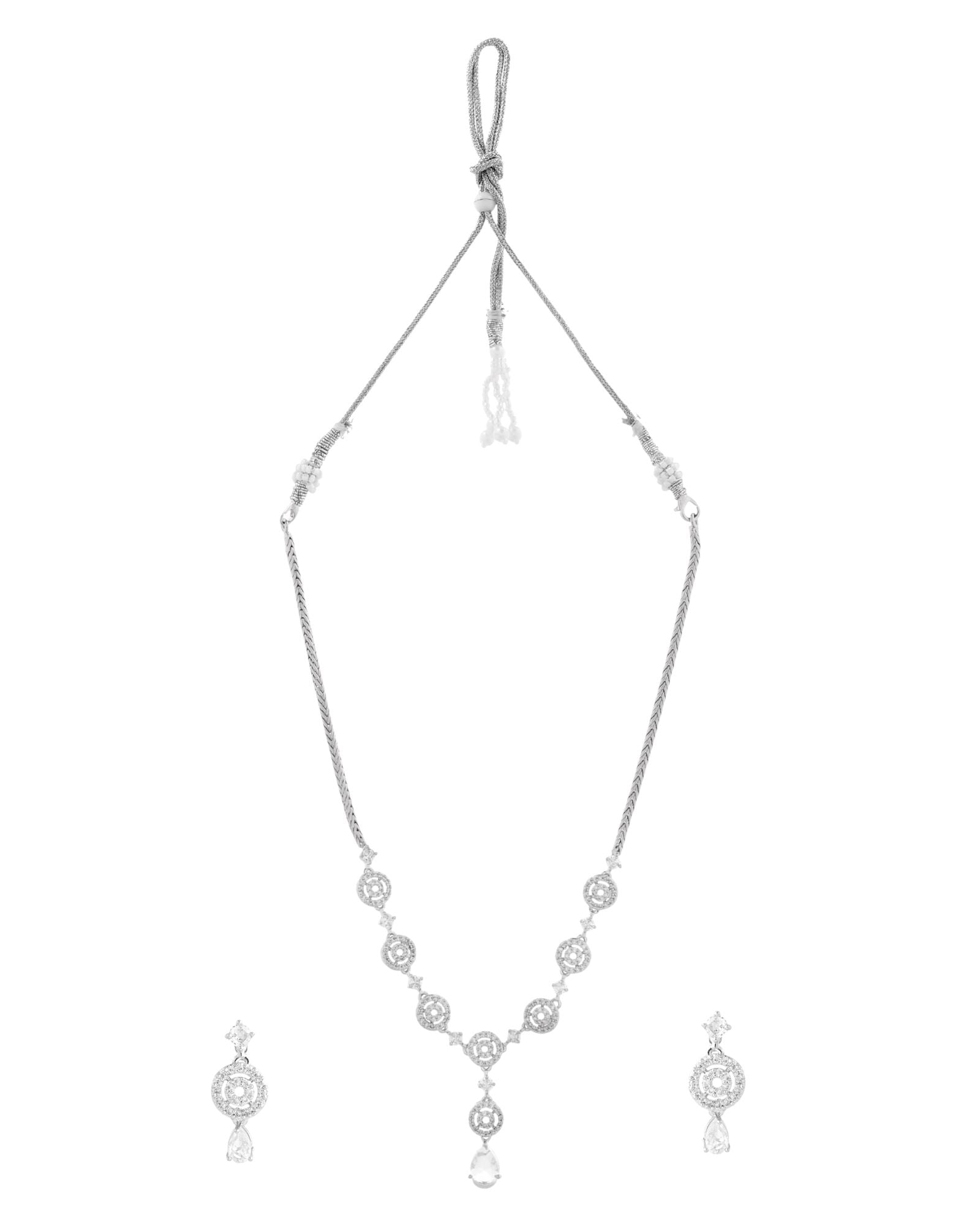 Jewels Nest Silver-Plated And Crystal Drop Necklace Set With Matching Earrings - Distacart