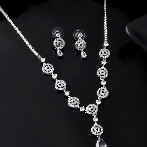 Jewels Nest Silver-Plated And Crystal Drop Necklace Set With Matching Earrings - Distacart