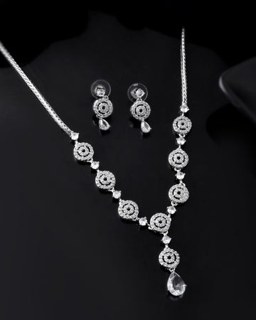 Jewels Nest Silver-Plated And Crystal Drop Necklace Set With Matching Earrings - Distacart