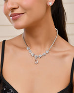 Thumbnail for Jewels Nest Silver-Plated American Diamond (Ad) Floral Teardrop Necklace Set With Matching Stud Earrings - Distacart